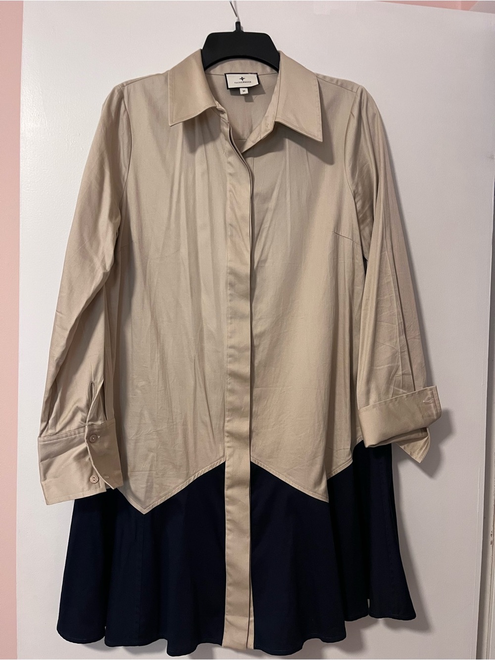 Tuckernuck Beige and Navy Colorblock Shirt Dress - Picture 2 of 3
